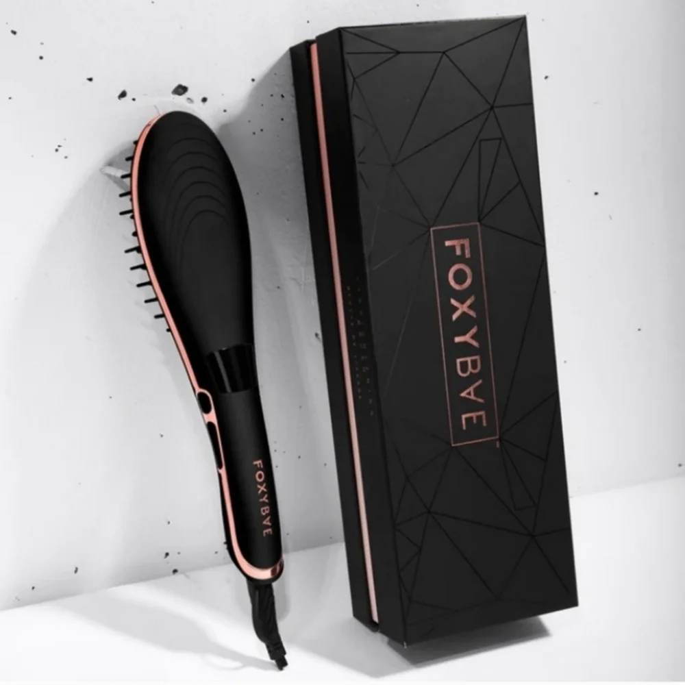 FOXYBAE Rose Gold & Black Straightening Brush - Women Hair Tool